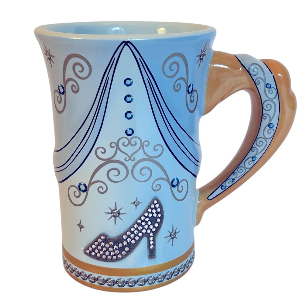 Walt Disney Blue Cinderella Mug with Embellished Rhinestone Glass Slipper Design